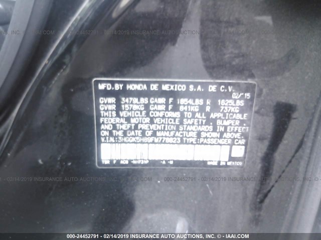 3HGGK5H89FM778823 - 2015 HONDA FIT EX/EXL BLACK photo 9