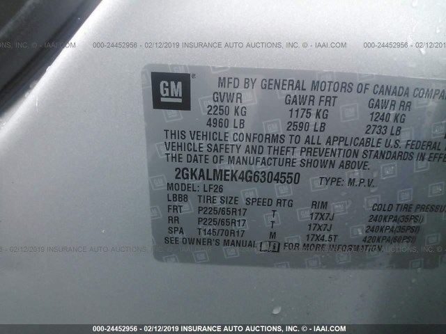 2GKALMEK4G6304550 - 2016 GMC TERRAIN SLE GRAY photo 9