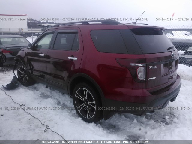 1FM5K8GT6EGC47631 - 2014 FORD EXPLORER SPORT MAROON photo 3