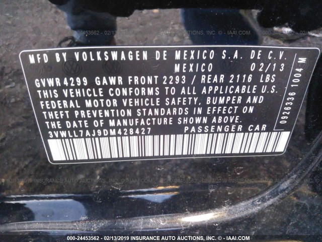 3VWLL7AJ9DM428427 - 2013 VOLKSWAGEN JETTA TDI BLACK photo 9