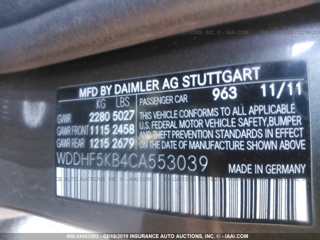 WDDHF5KB4CA553039 - 2012 MERCEDES-BENZ E 350 GRAY photo 9