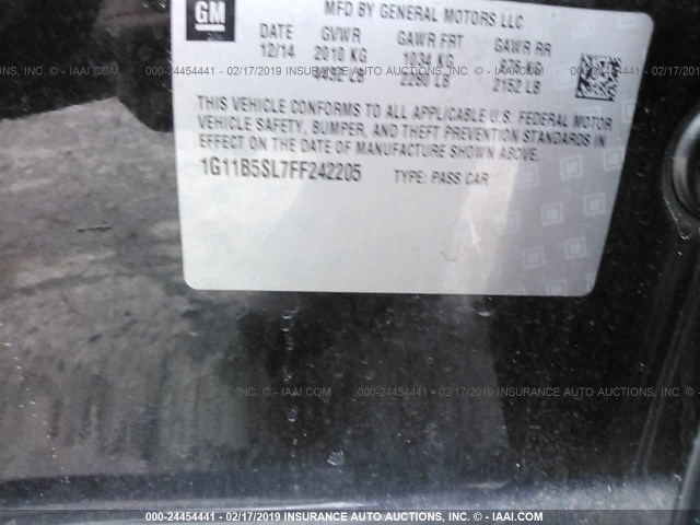 1G11B5SL7FF242205 - 2015 CHEVROLET MALIBU LS BLACK photo 9