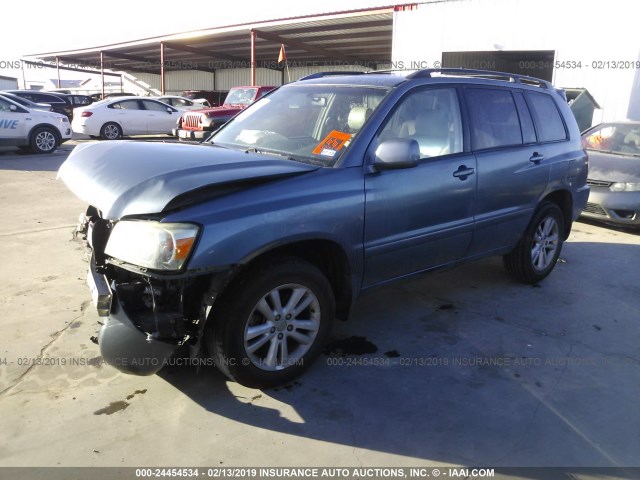 JTEDW21A260004431 - 2006 TOYOTA HIGHLANDER HYBRID BLUE photo 2