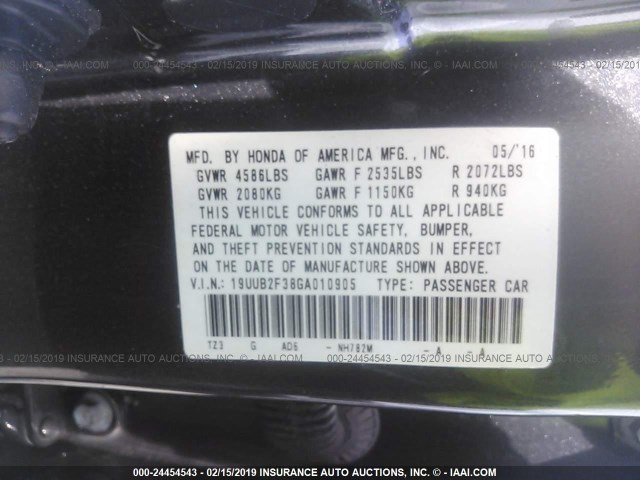 19UUB2F38GA010905 - 2016 ACURA TLX GRAY photo 9