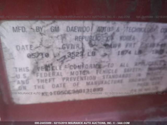 KL1TD5DE3AB131893 - 2010 CHEVROLET AVEO LS/LT BURGUNDY photo 9