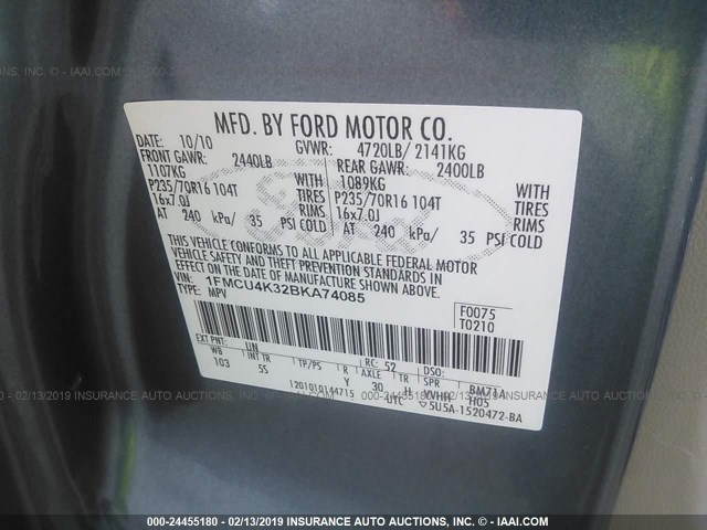 1FMCU4K32BKA74085 - 2011 FORD ESCAPE HYBRID GREEN photo 9