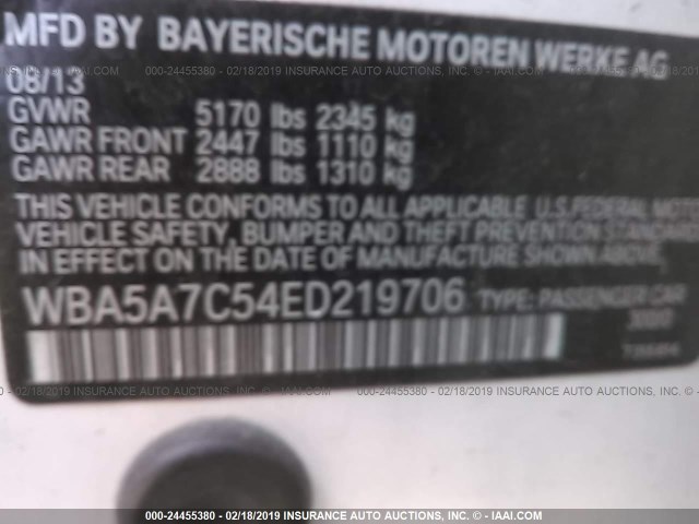 WBA5A7C54ED219706 - 2014 BMW 528 XI WHITE photo 9