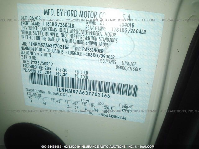 1LNHM87A63Y702166 - 2003 LINCOLN LS WHITE photo 9
