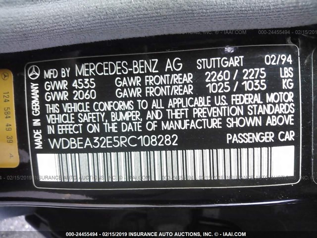 WDBEA32E5RC108282 - 1994 MERCEDES-BENZ E 320 BLUE photo 9