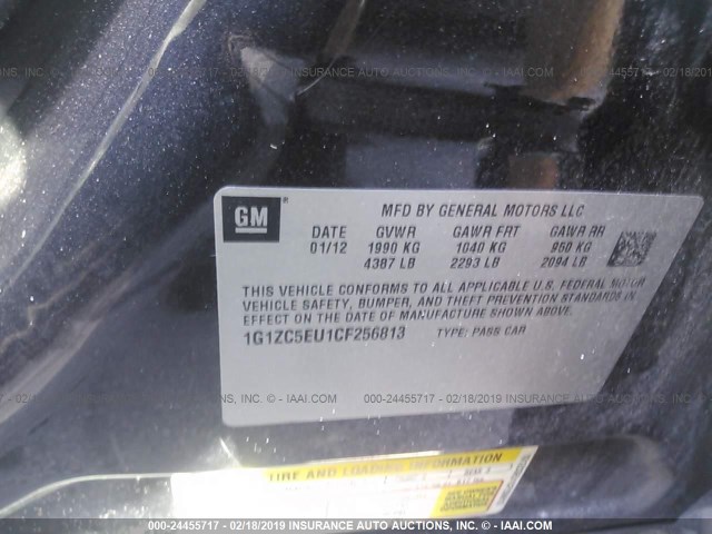1G1ZC5EU1CF256813 - 2012 CHEVROLET MALIBU 1LT BLACK photo 9