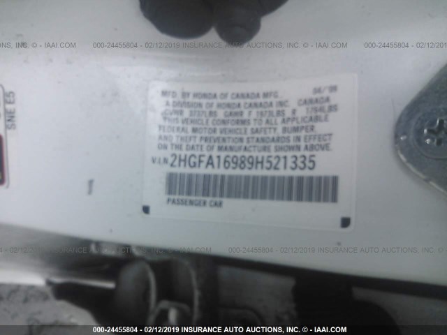 2HGFA16989H521335 - 2009 HONDA CIVIC EXL WHITE photo 9