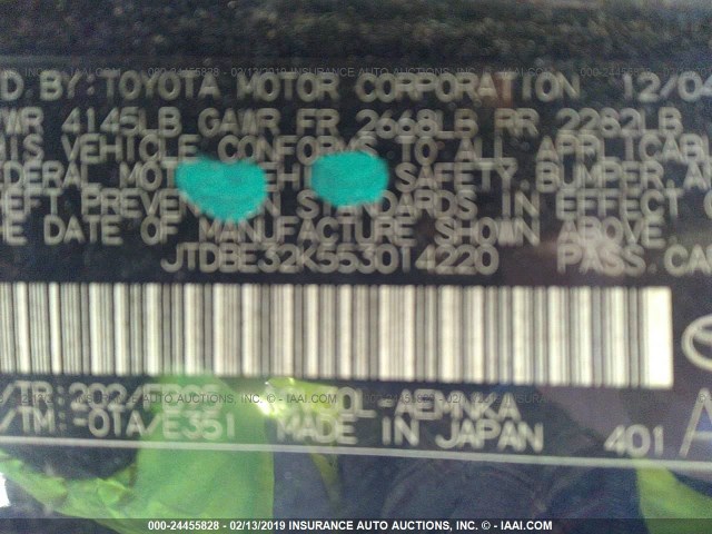 JTDBE32K553014220 - 2005 TOYOTA CAMRY LE/XLE/SE BLACK photo 9