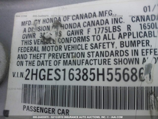 2HGES16385H556861 - 2005 HONDA CIVIC DX VP Gümüş foto 9