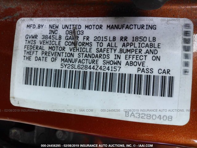 5Y2SL62844Z424157 - 2004 PONTIAC VIBE ORANGE photo 9