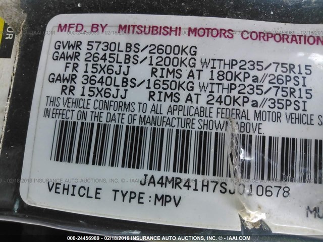 JA4MR41H7SJ010678 - 1995 MITSUBISHI MONTERO LS GREEN photo 9