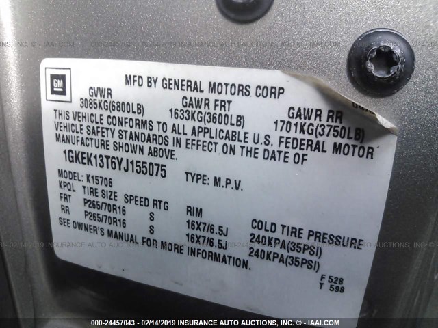 1GKEK13T6YJ155075 - 2000 GMC YUKON GOLD photo 9