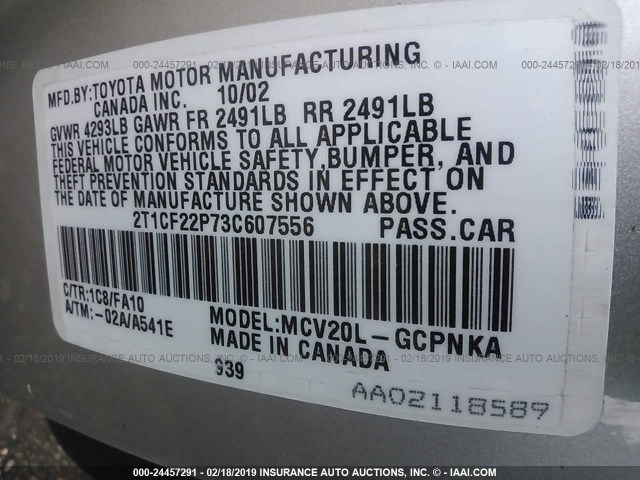 2T1CF22P73C607556 - 2003 TOYOTA CAMRY SOLARA SE/SLE 银色 照片 9