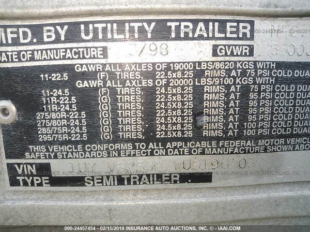 1UYVS2532WU519603 - 1998 UTILITY TRAILER MFG REEFER  Unknown photo 9