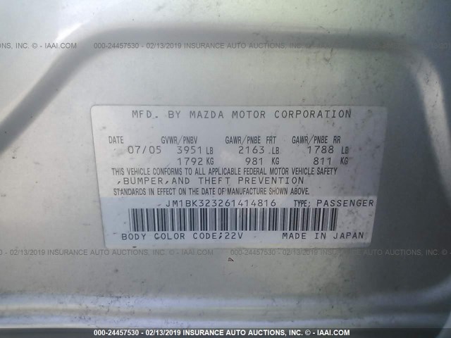 JM1BK323261414816 - 2006 MAZDA 3 S SILVER photo 9