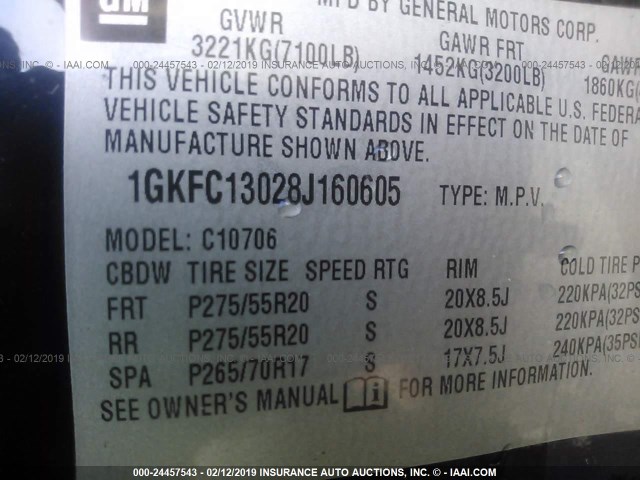 1GKFC13028J160605 - 2008 GMC YUKON BLACK photo 9