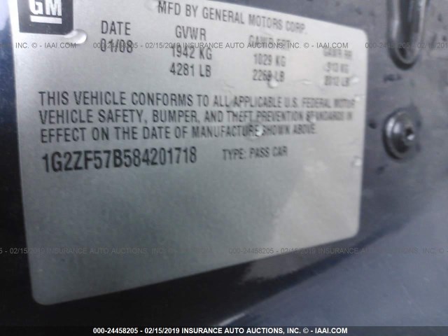 1G2ZF57B584201718 - 2008 PONTIAC G6 VALUE LEADER/BASE BLUE photo 9