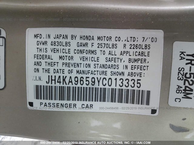 JH4KA9659YC013335 - 2000 ACURA 3.5RL GOLD photo 9