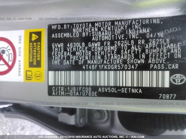 4T4BF1FK0GR570347 - 2016 TOYOTA CAMRY LE/XLE/SE/XSE SILVER photo 9