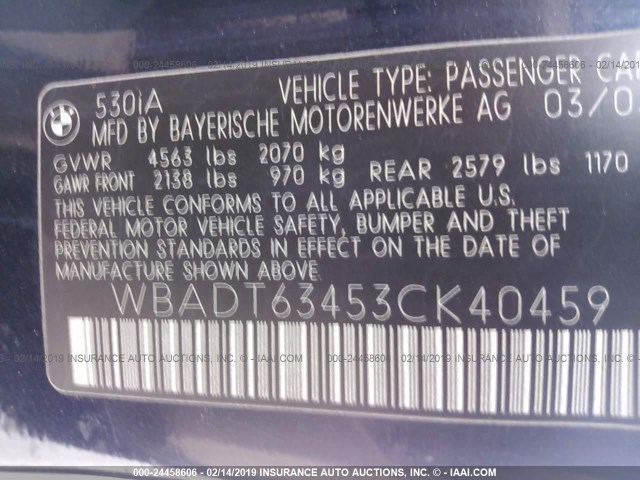 WBADT63453CK40459 - 2003 BMW 530 I AUTOMATIC BLUE photo 9