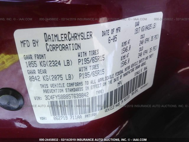 3C4FY58B85T639842 - 2005 CHRYSLER PT CRUISER TOURING RED photo 9