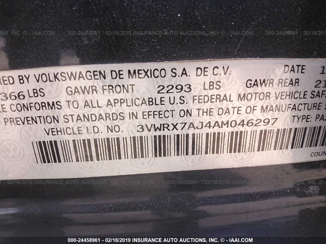 3VWRX7AJ4AM046297 - 2010 VOLKSWAGEN JETTA SE/SEL BLUE photo 9