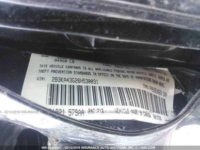 2B3KA43G26H530031 - 2006 DODGE CHARGER SE/SXT BLACK photo 9