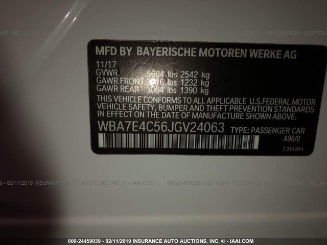 WBA7E4C56JGV24063 - 2018 BMW 740 XI WHITE photo 9