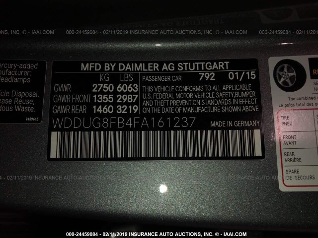 WDDUG8FB4FA161237 - 2015 MERCEDES-BENZ S 550 4MATIC SILVER photo 9