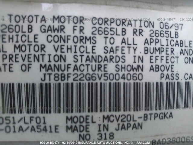 JT8BF22G6V5004060 - 1997 LEXUS ES 300 WHITE photo 9