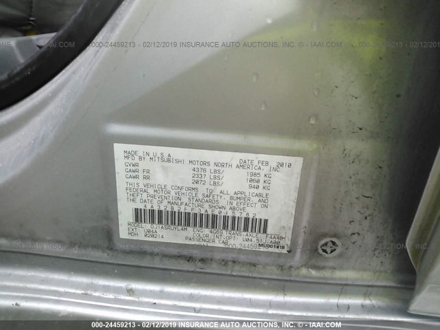 4A32B2FF3AE015782 - 2010 MITSUBISHI GALANT SILVER photo 9