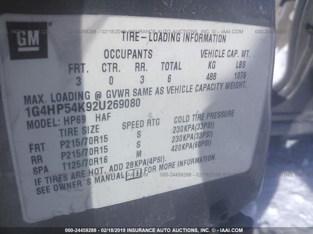 1G4HP54K92U269080 - 2002 BUICK LESABRE CUSTOM ფერფლისფერი ფოტო 9