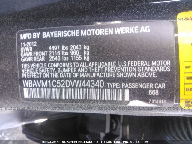 WBAVM1C52DVW44340 - 2013 BMW X1 SDRIVE28I BLACK photo 9