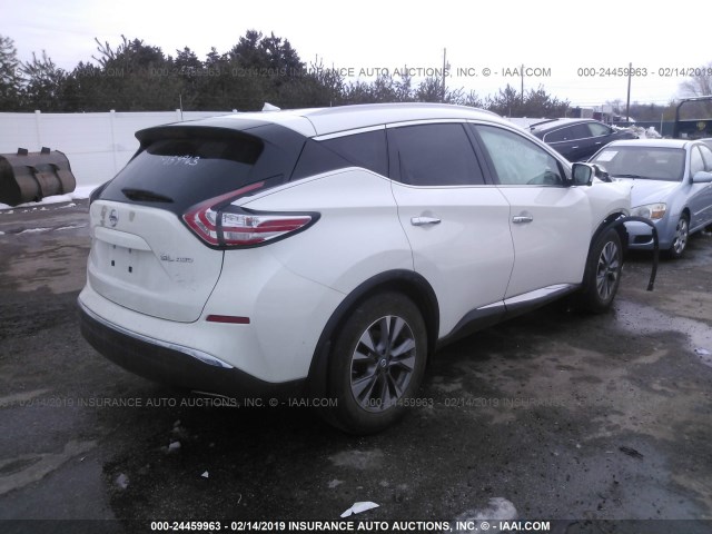 5N1AZ2MHXFN288980 - 2015 NISSAN MURANO S/SL/SV/PLATINUM WHITE photo 4