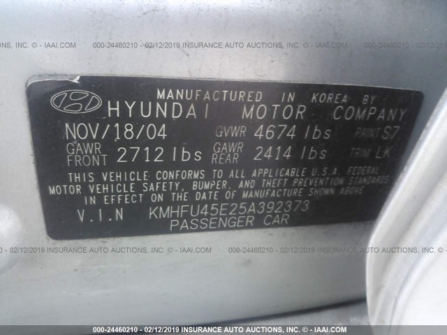 KMHFU45E25A392373 - 2005 HYUNDAI XG 350 SILVER photo 9