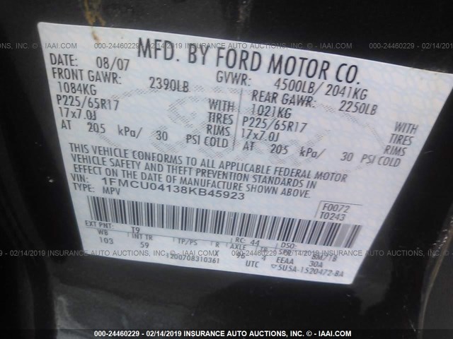 1FMCU04138KB45923 - 2008 FORD ESCAPE LIMITED BLUE photo 9