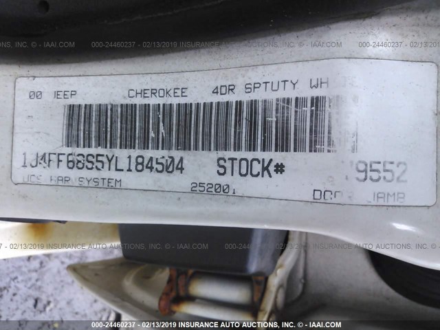 1J4FF68S5YL184504 - 2000 JEEP CHEROKEE LIMITED WHITE photo 9