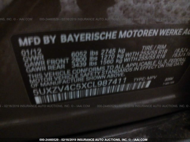 5UXZV4C5XCL987411 - 2012 BMW X5 XDRIVE35I BROWN photo 9