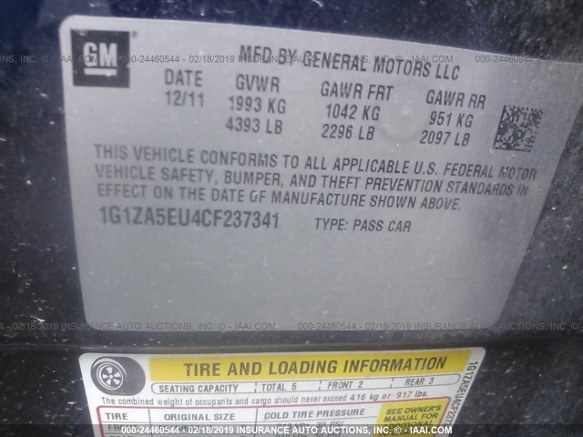 1G1ZA5EU4CF237341 - 2012 CHEVROLET MALIBU LS BLUE photo 9