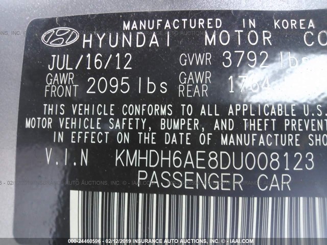 KMHDH6AE8DU008123 - 2013 HYUNDAI ELANTRA COUPE GS/SE GRAY photo 9