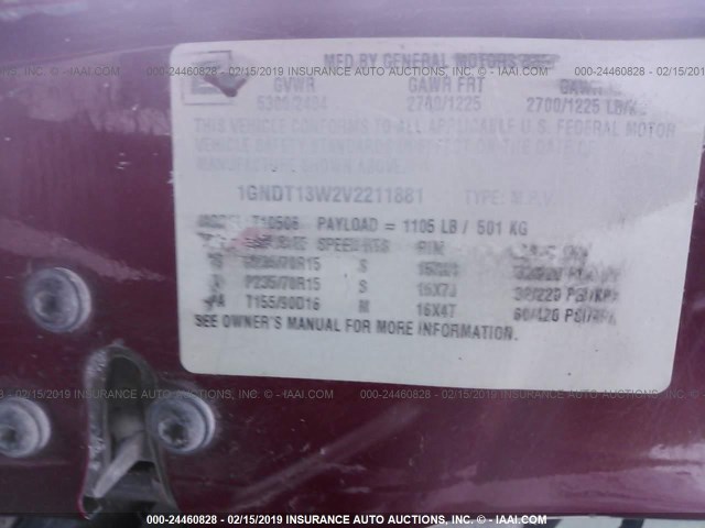 1GNDT13W2V2211881 - 1997 CHEVROLET BLAZER 红色 照片 9