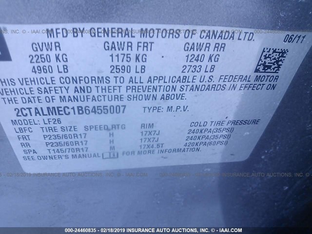 2CTALMEC1B6455007 - 2011 GMC TERRAIN SLE GRAY photo 9