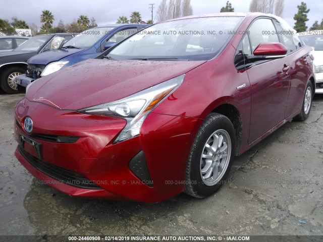 JTDKARFU8H3537407 - 2017 TOYOTA PRIUS RED photo 2