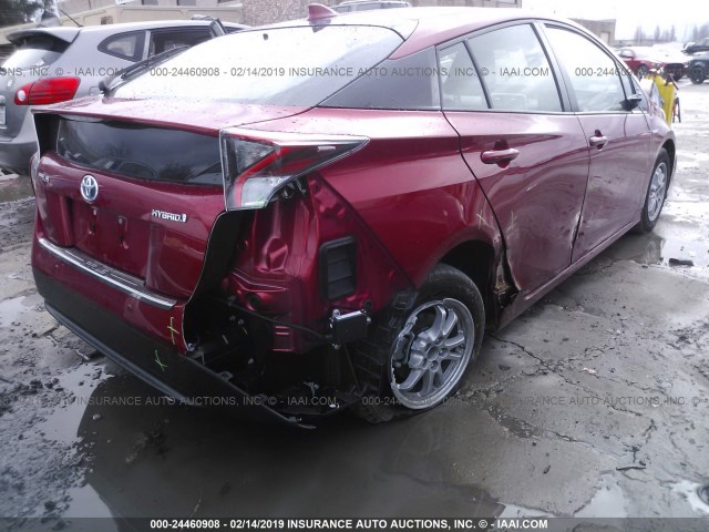 JTDKARFU8H3537407 - 2017 TOYOTA PRIUS RED photo 4