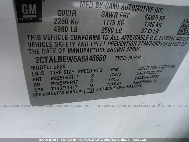 2CTALBEW6A6345650 - 2010 GMC TERRAIN SLE WHITE photo 9