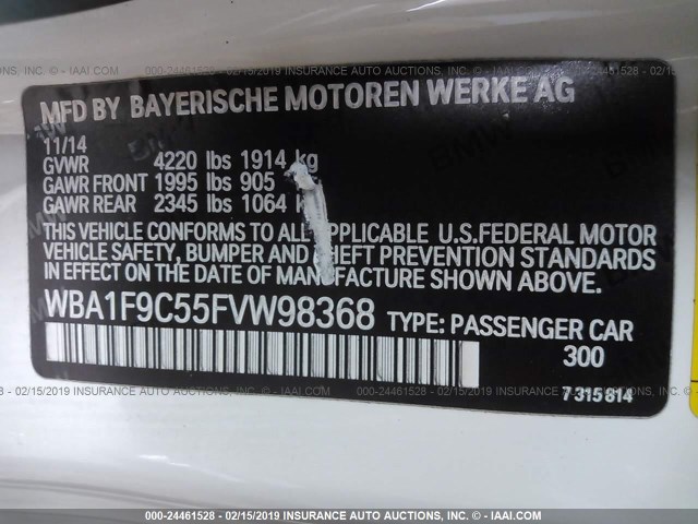 WBA1F9C55FVW98368 - 2015 BMW 228 I/SULEV WHITE photo 9